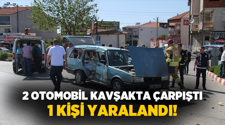 Manisa’nın Kula ilçesinde kavşaktan karayoluna bağlanmak isteyen otomobil ile ışık
