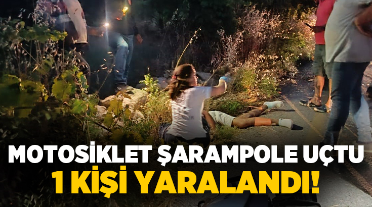 Aydın’ın Bozdoğan ilçesinde meydana gelen trafik kazasında şarampole uçan motosikletin