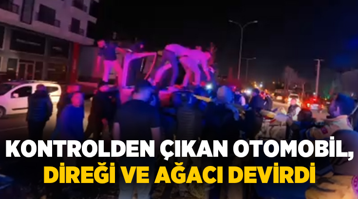 Aksaray’da kontrolden çıkan otomobil, refüjdeki ağaca çarptı ardından aydınlatma direğini