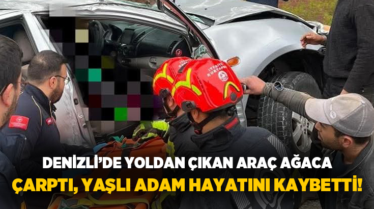 Denizli'nin Kale ilçesinde yoldan çıkan otomobil ağaca çarparak durabildi. Kazada