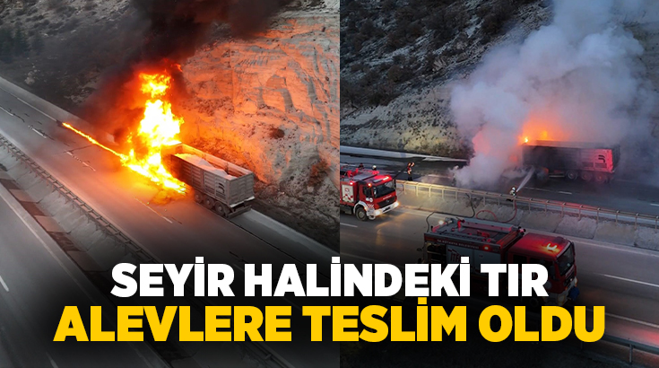 Kütahya'da seyir halindeki tır alevlere teslim oldu.
