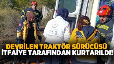 Denizli’de kontrolden çıkarak devrilen traktör sürücüsü itfaiye ekipleri tarafından kurtarıldı.