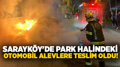 Denizli’nin Sarayköy ilçeside park halinde bulunan bir otomobil, çıkan yangında