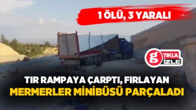 Mersin’in Mut ilçesinde yapımı süren kaçış rampasına çarpan tırın kasasından