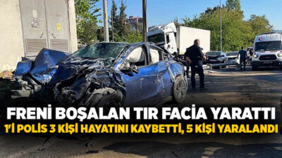 İzmir'in Bornova ilçesinde freni arızalanan tırın karşı şeride geçerek aralarında