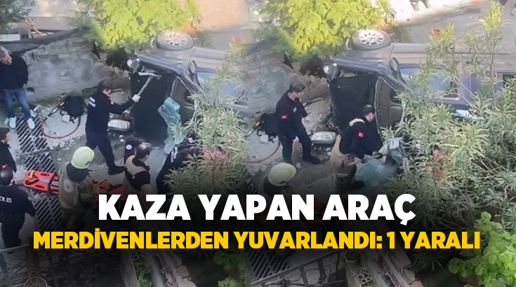 Bursa’nın Yıldırım ilçesinde kontrolden çıkarak kaza yapan otomobilin merdivenlerden yuvarlandığı