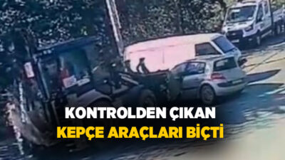 İstanbul Silivri’de sürücüsünün direksiyon hakimiyetini kaybettiği kepçe, park alanında iki