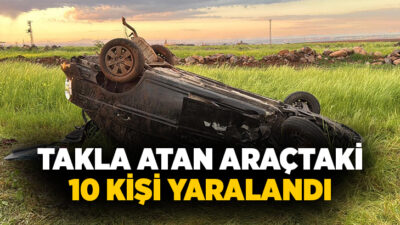 Diyarbakır’da kontrolden çıkan ve içerisinde 10 kişinin bulunduğu otomobil takla