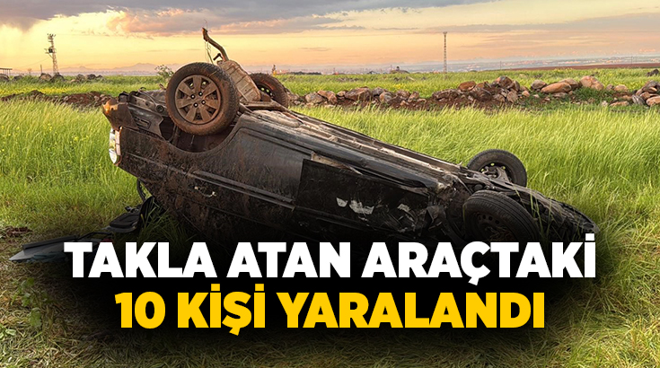 Diyarbakır’da kontrolden çıkan ve içerisinde 10 kişinin bulunduğu otomobil takla