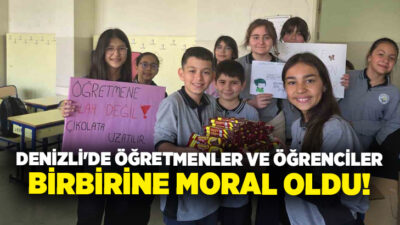 Denizli’de bulunan Üçler Ortaokulu’nda öğretmenler ve öğrenciler arasında duygu dolu