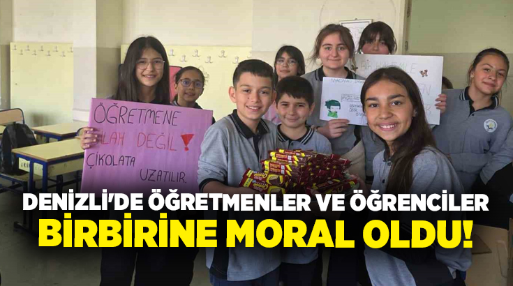Denizli’de bulunan Üçler Ortaokulu’nda öğretmenler ve öğrenciler arasında duygu dolu
