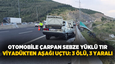 Tarsus-Adana-Gaziantep Otoyolu Nurdağı Başpınar Viyadüğü’nde otomobile arkadan çarpan sebze yüklü