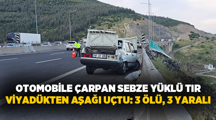 Tarsus-Adana-Gaziantep Otoyolu Nurdağı Başpınar Viyadüğü’nde otomobile arkadan çarpan sebze yüklü