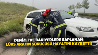 Denizli'nin Bozkurt ilçesinde kontrolden çıktıktan sonra bariyerlere saplanan lüks aracın