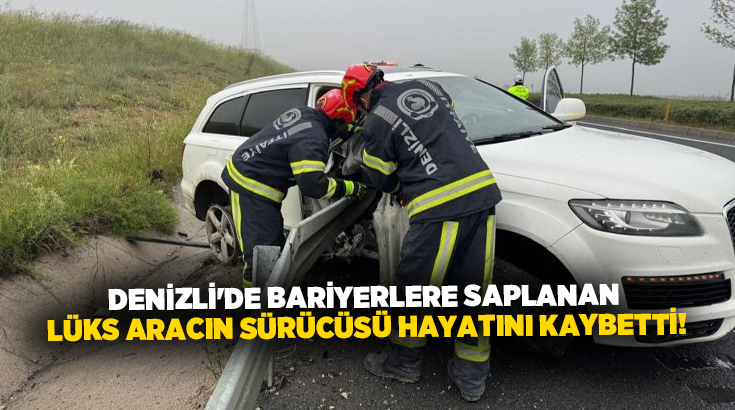 Denizli'nin Bozkurt ilçesinde kontrolden çıktıktan sonra bariyerlere saplanan lüks aracın