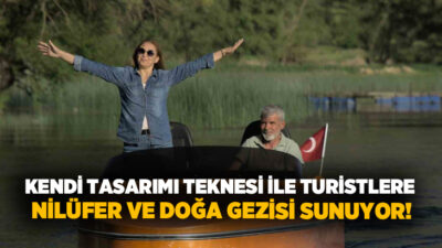 Gökgöl’de kendi tasarımı tekne ile hizmet veren işletmeci Galip Bayram