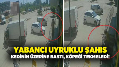 Antalya'da yabancı uyruklu bir şahıs mahalledeki esnafın beslediği kediyi ayağıyla