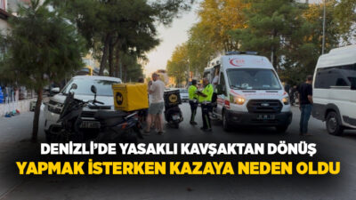 Denizli’nin Pamukkale ilçesinde U dönüşünün yasak olduğu noktada dönüş yapmak