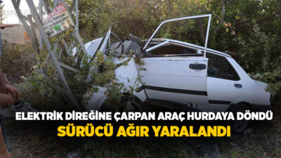 Adana’nın Kozan ilçesinde kontrolden çıkan Tofaş marka otomobil, elektrik direğine