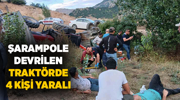 Sivas’ın Suşehri ilçesinde kontrolden çıkarak şarampole devrilen traktörde bulunan 4