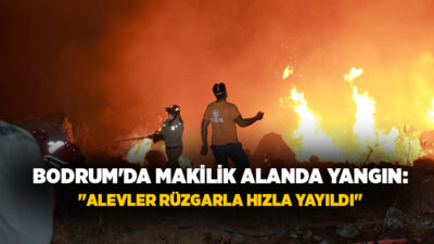  Muğla'nın Bodrum ilçesinde akşam saatlerinde otluk ve makilik alanda çıkan