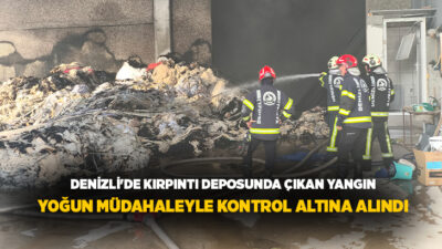 Denizli'nin Merkezefendi ilçesinde bulanan bir kırpıntı deposunda çıkan yangın, itfaiye
