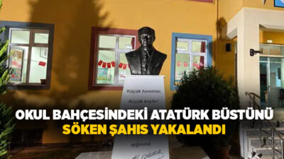 Muğla’nın Menteşe ilçesinde bir ilkokulun bahçesinde bulunan Atatürk büstünün yerinden