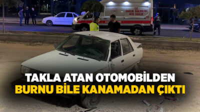 Aksaray’da sürücüsünün direksiyon hakimiyetini kaybettiği otomobil kontrolden çıkarak takla attı.