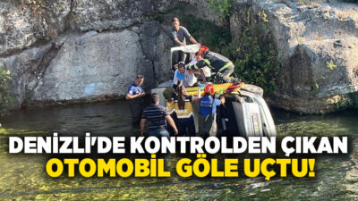 Denizli'nin Çivril ilçesinde kontrolden çıkan otomobil, yaklaşık 15 metre yükseklikten