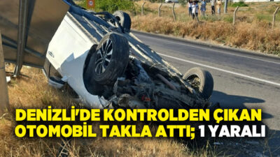 Denizli’nin Buldan ilçesinde meydana gelen trafik kazasında bir otomobil orta