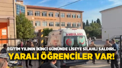Manisa’nın Turgutlu ilçesinde bir lisenin önünde bir öğrenci elinde tüfekle