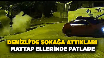 Denizli’nin Aktepe Mahallesi’nde gece saatlerinde sokağa maytap atan gençlerden biri,
