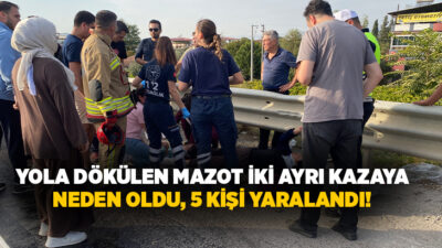 Manisa’nın Alaşehir ilçesinde dökülen mazot nedeniyle kayganlaşan yolda meydana gelen