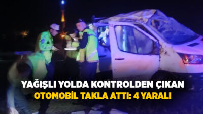  Manisa’nın Sarıgöl ilçesinde yağışlı hava nedeniyle sürücüsünün direksiyon hâkimiyetini kaybettiği