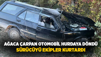 Karabük’te otomobilin ağaca çarptığı kazada araçta sıkışarak yaralanan sürücü hastaneye