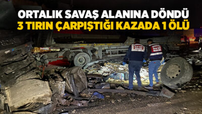 Elazığ’da 3 tırın çarpışması sonucu ortalık adeta savaş alanına dönerken