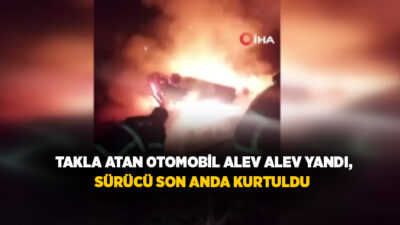 Amasya’nın Suluova ilçesinde kontrolden çıkarak takla atan otomobil alev alev