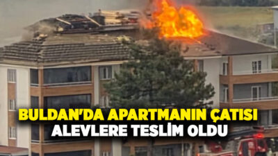Denizli’nin Buldan ilçesinde onlarca ailenin yaşadığı apartmanın çatısında çıkan yangın