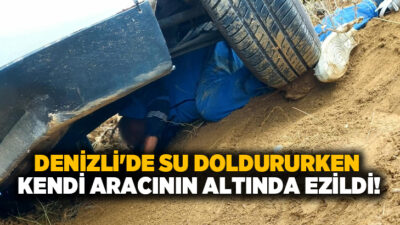 Denizli’de yol kenarındaki çeşmeden su almak için aracından inen adam,