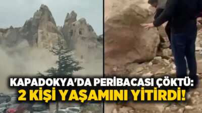 Kapadokya Göreme Açık Hava Müzesi girişinde peribacası çöktü. Kopan kayaların
