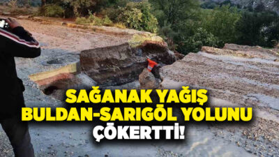 Buldan-Sarıgöl karayolunda, devam eden altyapı çalışmaları sırasında sağanak yağışın ardından